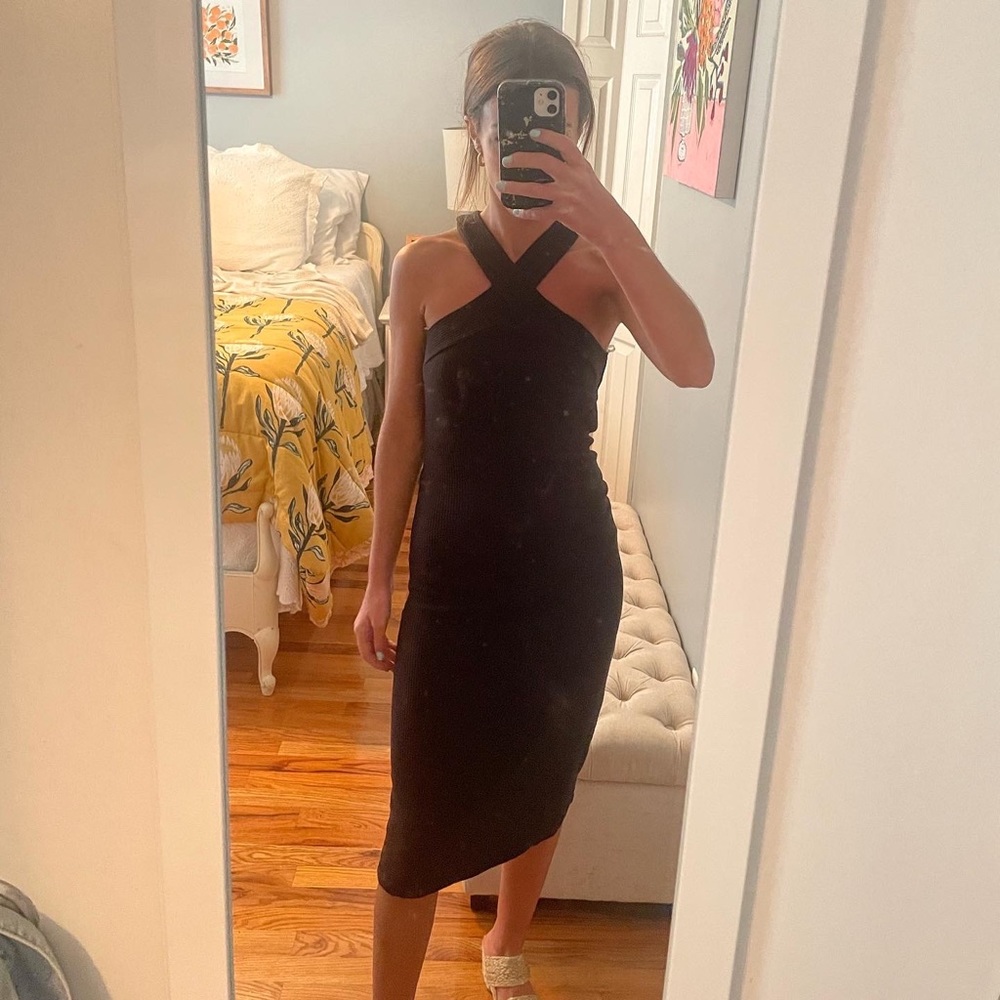 Black Ribbed midi body con midi dress